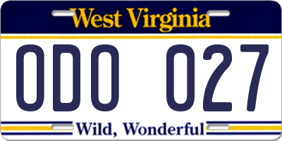 WV license plate ODO027