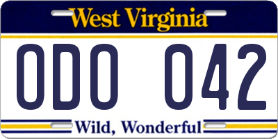 WV license plate ODO042