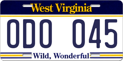 WV license plate ODO045