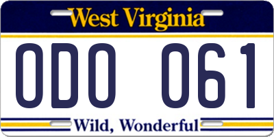 WV license plate ODO061