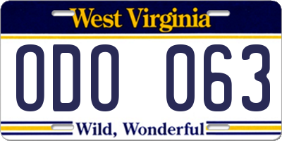 WV license plate ODO063