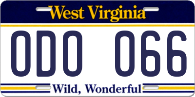 WV license plate ODO066
