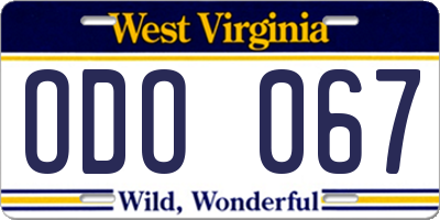 WV license plate ODO067