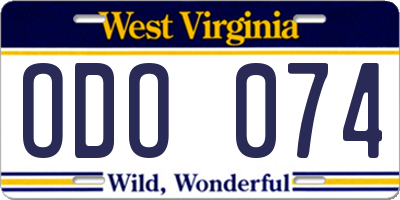 WV license plate ODO074