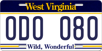 WV license plate ODO080