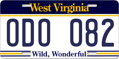 WV license plate ODO082