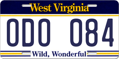 WV license plate ODO084