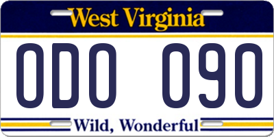 WV license plate ODO090