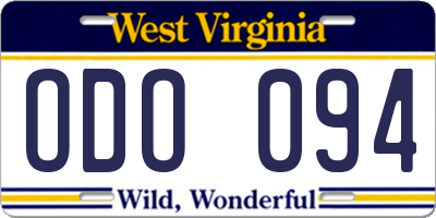 WV license plate ODO094