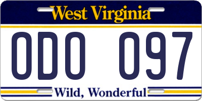 WV license plate ODO097