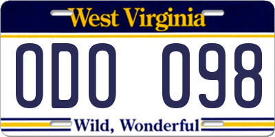 WV license plate ODO098