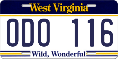 WV license plate ODO116