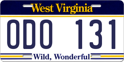 WV license plate ODO131