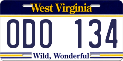 WV license plate ODO134
