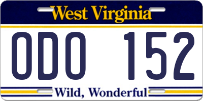 WV license plate ODO152