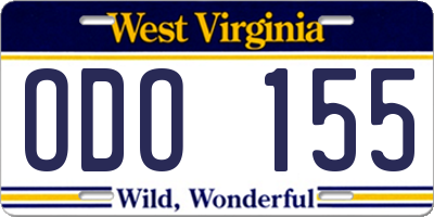 WV license plate ODO155