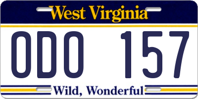 WV license plate ODO157