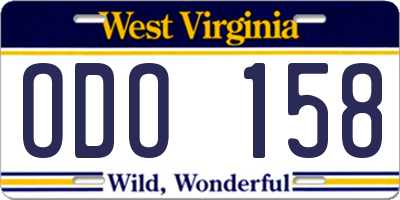 WV license plate ODO158