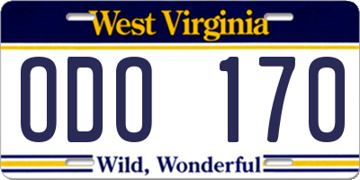 WV license plate ODO170