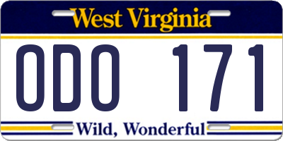 WV license plate ODO171