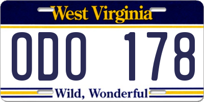 WV license plate ODO178