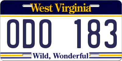 WV license plate ODO183