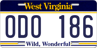 WV license plate ODO186