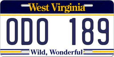 WV license plate ODO189