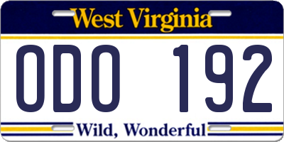 WV license plate ODO192