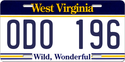 WV license plate ODO196