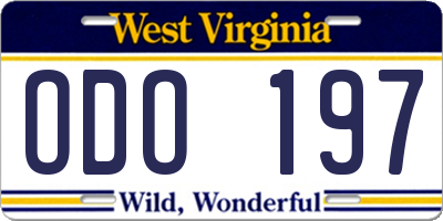 WV license plate ODO197