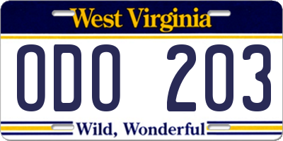 WV license plate ODO203