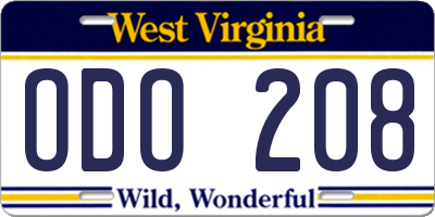 WV license plate ODO208