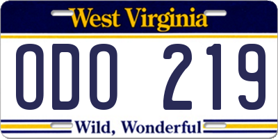 WV license plate ODO219