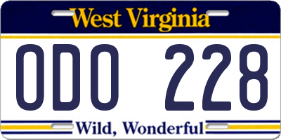 WV license plate ODO228