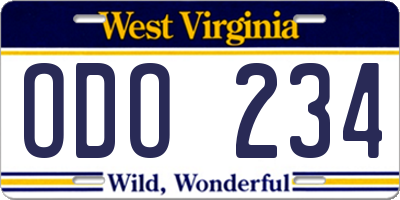 WV license plate ODO234