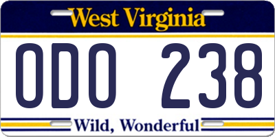 WV license plate ODO238