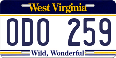 WV license plate ODO259