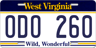 WV license plate ODO260