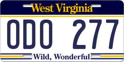 WV license plate ODO277