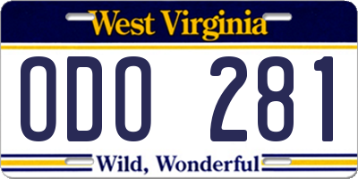WV license plate ODO281