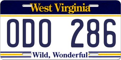 WV license plate ODO286