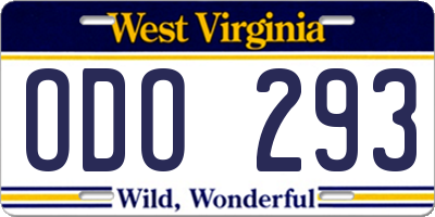 WV license plate ODO293