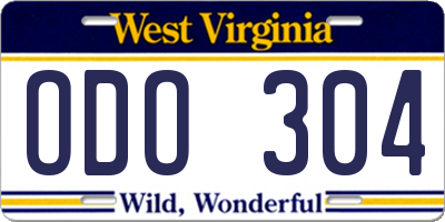 WV license plate ODO304