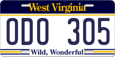 WV license plate ODO305