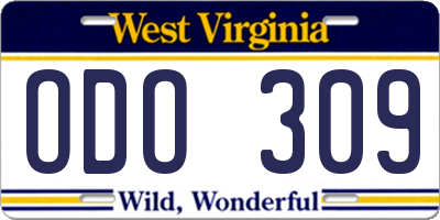 WV license plate ODO309