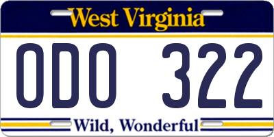 WV license plate ODO322