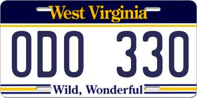 WV license plate ODO330