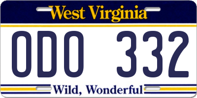 WV license plate ODO332