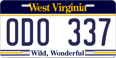 WV license plate ODO337